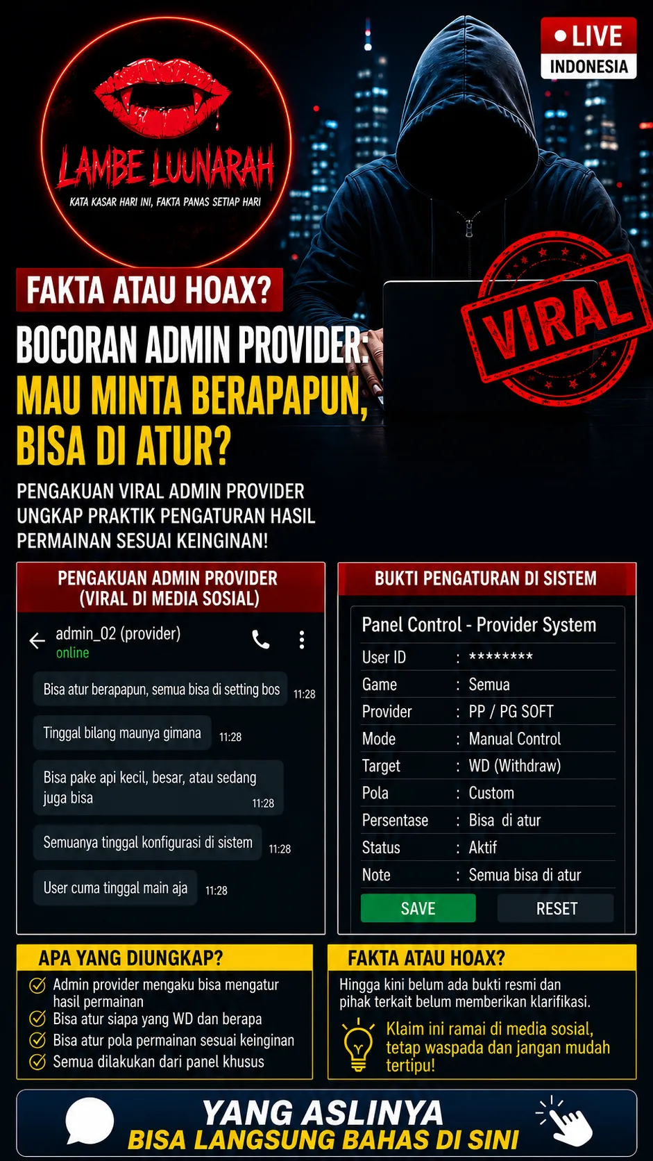 Poster klaim viral mengenai panel admin provider